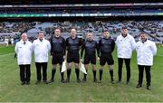 22 January 2023; Referee Johnny Murphy with his match officials before the AIB GAA Hurling All-Ireland Senior Club Championship Final match between Shamrocks Ballyhale of Kilkenny and Dunloy Cúchullain's of Antrim at Croke Park in Dublin. Photo by Piaras Ó Mídheach/Sportsfile