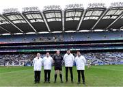 22 January 2023; Referee Johnny Murphy with his umpires before the AIB GAA Hurling All-Ireland Senior Club Championship Final match between Shamrocks Ballyhale of Kilkenny and Dunloy Cúchullain's of Antrim at Croke Park in Dublin. Photo by Piaras Ó Mídheach/Sportsfile