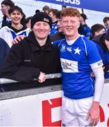 2 February 2023; Sam Ryan of St Mary’s College celebrates with his brother Kieran after the Bank of Ireland Leinster Rugby Schools Senior Cup First Round match between St Mary’s College and Wesley College at Energia Park in Dublin. Photo by Daire Brennan/Sportsfile