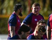 1 February 2023; Tadhg Furlong, right, and Bundee Aki during Ireland rugby squad training at The Campus in Quinta da Lago, Portugal. Photo by Harry Murphy/Sportsfile