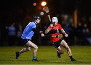 2 February 2023; Robert Cotter of UCC in action against Cian O Cathasaigh of UCD during the HE GAA Fitzgibbon Cup Group C match between University College Dublin and University College Cork at Billings Park in Belfield, Dublin. Photo by Seb Daly/Sportsfile