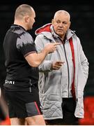 3 February 2023; Wales head coach Warren Gatland, right, and captain Ken Owens during the Wales rugby captain's run at Principality Stadium in Cardiff, Wales. Photo by Brendan Moran/Sportsfile