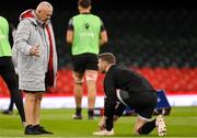 3 February 2023; Wales head coach Warren Gatland, left, and Dan Biggar during the Wales rugby captain's run at Principality Stadium in Cardiff, Wales. Photo by Brendan Moran/Sportsfile