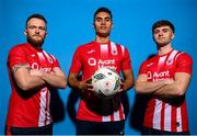 2 February 2023; Players, from left, David Cawley, Max Mata and Niall Morahan pose for a portrait during a Sligo Rovers squad portrait session at The Showgrounds in Sligo. Photo by Stephen McCarthy/Sportsfile