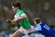 3 February 2023; Mikey Wall of Gonzaga College is tackled by Harry Machesney of St Andrews School during the Bank of Ireland Leinster Rugby Schools Senior Cup First Round match between Gonzaga College and St Andrew's College at Clontarf RFC in Dublin. Photo by Eóin Noonan/Sportsfile