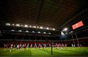 3 February 2023; The Ireland squad train under a closed roof during their captain's run at Principality Stadium in Cardiff, Wales. Photo by Brendan Moran/Sportsfile
