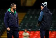 3 February 2023; Head coach Andy Farrell, left, and forwards coach Paul O'Connell during the Ireland rugby captain's run at Principality Stadium in Cardiff, Wales. Photo by Brendan Moran/Sportsfile