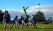 3 February 2023; Jamie Kennedy of Gonzaga College wins a line out during the Bank of Ireland Leinster Rugby Schools Senior Cup First Round match between Gonzaga College and St Andrew's College at Clontarf RFC in Dublin. Photo by Eóin Noonan/Sportsfile