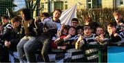 3 February 2023; Cistercian College Roscrea supporters after their side's victory in the Bank of Ireland Leinster Rugby Schools Senior Cup First Round match between Cistercian College Roscrea and Catholic University School at Terenure College RFC in Dublin. Photo by Colm Kelly Morris/Sportsfile