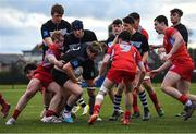 3 February 2023; Lee Fitzpatrick of Cistercian College Roscrea on the attack during the Bank of Ireland Leinster Rugby Schools Senior Cup First Round match between Cistercian College Roscrea and Catholic University School at Terenure College RFC in Dublin. Photo by Colm Kelly Morris/Sportsfile