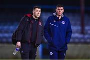 3 February 2023; Drogheda United manager Kevin Doherty, right, with Dundalk Head of Football Operations Brian Gartland before the Jim Malone Cup match between Drogheda United and Dundalk at Weaver's Park in Drogheda, Louth. Photo by Ben McShane/Sportsfile