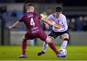 3 February 2023; Ryan O'Kane of Dundalk in action against Ben Curtis of Drogheda United during the Jim Malone Cup match between Drogheda United and Dundalk at Weaver's Park in Drogheda, Louth. Photo by Ben McShane/Sportsfile