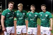 3 February 2023; Ireland players, from left, Fiachna Barrett, Hugh Gavin, John Devine and Harry West after the U20 Six Nations Rugby Championship match between Wales and Ireland at Stadiwm CSM in Colwyn Bay, Wales. Photo by Paul Greenwood/Sportsfile