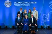 3 February 2023; Ulster recipient Margaret Keenan of St Patrick’s GFC, Gortin, Tyrone, and her family with Uachtarán Chumann Lúthchleas Gael Larry McCarthy during the GAA President's Awards at Croke Park in Dublin. Photo by Seb Daly/Sportsfile
