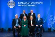 3 February 2023; International award recipient Joan Henchy, New York GAA, and family with Uachtarán Chumann Lúthchleas Gael Larry McCarthy during the GAA President's Awards at Croke Park in Dublin. Photo by Seb Daly/Sportsfile