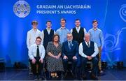 3 February 2023; Munster recipient Sandra English of Rockwell Rovers GAA, Tipperary, iwith her family and Uachtarán Chumann Lúthchleas Gael Larry McCarthy during the GAA President's Awards at Croke Park in Dublin. Photo by Seb Daly/Sportsfile