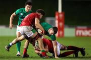 3 February 2023; Evan O’Connell of Ireland in action against Ryan Woodman of Wales during the U20 Six Nations Rugby Championship match between Wales and Ireland at Stadiwm CSM in Colwyn Bay, Wales. Photo by Paul Greenwood/Sportsfile