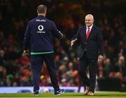 4 February 2023; Wales head coach Warren Gatland, right, and Ireland head coach Andy Farrell during the Guinness Six Nations Rugby Championship match between Wales and Ireland at Principality Stadium in Cardiff, Wales. Photo by David Fitzgerald/Sportsfile