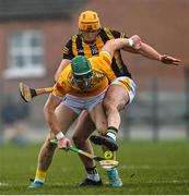4 February 2023; Niall McKenna of Antrim in action against Billy Ryan of Kilkenny during the Allianz Hurling League Division 1 Group B match between Antrim and Kilkenny at Corrigan Park in Belfast. Photo by Ramsey Cardy/Sportsfile