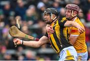 4 February 2023; Walter Walsh of Kilkenny is tackled by Eoghan Campbell of Antrim during the Allianz Hurling League Division 1 Group B match between Antrim and Kilkenny at Corrigan Park in Belfast. Photo by Ramsey Cardy/Sportsfile