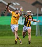 4 February 2023; Joe Maskey of Antrim in action against Padraig Walsh of Kilkenny during the Allianz Hurling League Division 1 Group B match between Antrim and Kilkenny at Corrigan Park in Belfast. Photo by Ramsey Cardy/Sportsfile