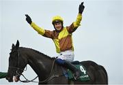 4 February 2023; Jockey Paul Townend celebrates after winning the Paddy Power Irish Gold Cup on Galopin Des Champs during day one of the Dublin Racing Festival at Leopardstown Racecourse in Dublin. Photo by Seb Daly/Sportsfile