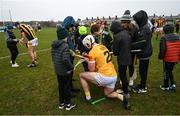 4 February 2023; Paddy Burke of Antrim signs autographs after the Allianz Hurling League Division 1 Group B match between Antrim and Kilkenny at Corrigan Park in Belfast. Photo by Ramsey Cardy/Sportsfile