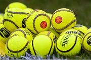 4 February 2023; A general view of SMART sliotars during the Allianz Hurling League Division 1 Group B match between Antrim and Kilkenny at Corrigan Park in Belfast. Photo by Ramsey Cardy/Sportsfile