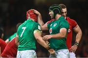 4 February 2023; Josh van der Flier of Ireland is congratulated by team-mate Caelan Doris, right, after scoring their fourth try during the Guinness Six Nations Rugby Championship match between Wales and Ireland at Principality Stadium in Cardiff, Wales. Photo by David Fitzgerald/Sportsfile