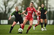4 February 2023; Kelly Leahy of Cork City in action against Orlaith O'Mahony of Shamrock Rovers during the pre-season friendly match between Cork City and Shamrock Rovers at Charleville Community Sports Complex in Cork. Photo by Eóin Noonan/Sportsfile