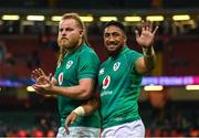 4 February 2023; Finlay Bealham, left, and Bundee Aki of Ireland after the Guinness Six Nations Rugby Championship match between Wales and Ireland at Principality Stadium in Cardiff, Wales. Photo by Brendan Moran/Sportsfile