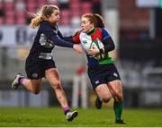 4 February 2023; Ella Durkan of Combined Provinces XV is tackled by Mairi McDonald of The Thistles during the Celtic Challenge 2023 match between Combined Provinces XV and The Thistles at Kingspan Stadium in Belfast. Photo by Ben McShane/Sportsfile