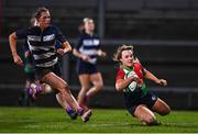 4 February 2023; Aoife Dalton of Combined Provinces XV scores her side's fifth try during the Celtic Challenge 2023 match between Combined Provinces XV and The Thistles at Kingspan Stadium in Belfast. Photo by Ben McShane/Sportsfile