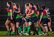4 February 2023; Combined Provinces XV players celebrate after their fifth try, scored by Aoife Dalton, centre, during the Celtic Challenge 2023 match between Combined Provinces XV and The Thistles at Kingspan Stadium in Belfast. Photo by Ben McShane/Sportsfile