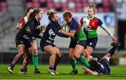 4 February 2023; Niamh O'Dowd of Combined Provinces XV is tackled by The Thistles players, from left, Holly McIntyre, Mairi McDonald and Sarah Denholm during the Celtic Challenge 2023 match between Combined Provinces XV and The Thistles at Kingspan Stadium in Belfast. Photo by Ben McShane/Sportsfile