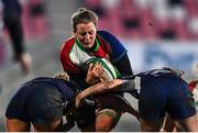4 February 2023; Fiona Tuite of Combined Provinces XV is tackled by Sarah Denholm, left, and Emma Orr of The Thistles during the Celtic Challenge 2023 match between Combined Provinces XV and The Thistles at Kingspan Stadium in Belfast. Photo by Ben McShane/Sportsfile