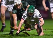 4 February 2023; Evan Niland of Galway is fouled for a penalty by Conor Devitt of Wexford during the Allianz Hurling League Division 1 Group A match between Wexford and Galway at Chadwicks Wexford Park in Wexford. Photo by Piaras Ó Mídheach/Sportsfile