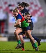 4 February 2023; Jess Keating of Combined Provinces XV is tackled by Francesca McGhie of The Thistles during the Celtic Challenge 2023 match between Combined Provinces XV and The Thistles at Kingspan Stadium in Belfast. Photo by Ben McShane/Sportsfile
