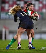 4 February 2023; Maeve Liston of Combined Provinces XV is tackled by Holly McIntyre of The Thistles during the Celtic Challenge 2023 match between Combined Provinces XV and The Thistles at Kingspan Stadium in Belfast. Photo by Ben McShane/Sportsfile