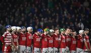 4 February 2023; Cork players stand for the playing of Amhrán na bhFiann before the Allianz Hurling League Division 1 Group A match between Cork and Limerick at Páirc Ui Chaoimh in Cork. Photo by Eóin Noonan/Sportsfile