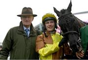 4 February 2023; Trainer Willie Mullins and jockey Paul Townend with Galopin Des Champs after victory in the Paddy Power Irish Gold Cup on day one of the Dublin Racing Festival at Leopardstown Racecourse in Dublin. Photo by Seb Daly/Sportsfile