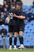 4 February 2023; Johnny Kenny of Shamrock Rovers, right, celebrates with team-mate Markus Poom after scoring their side's second goal during the Leinster Senior Cup fourth round match between UCD and Shamrock Rovers at UCD Bowl in Dublin. Photo by Tyler Miller/Sportsfile