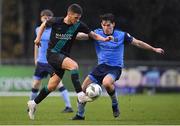 4 February 2023; Dylan Watts of Shamrock Rovers in action against Dara Keane of UCD during the Leinster Senior Cup fourth round match between UCD and Shamrock Rovers at UCD Bowl in Dublin. Photo by Tyler Miller/Sportsfile