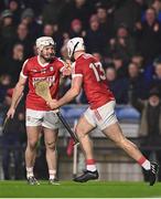 4 February 2023; Declan Dalton of Cork celebrates with teammate Patrick Horgan after scoring their side's second goal during the Allianz Hurling League Division 1 Group A match between Cork and Limerick at Páirc Ui Chaoimh in Cork. Photo by Eóin Noonan/Sportsfile