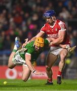 4 February 2023; Oisin O'Reilly of Limerick in action against Sean O’Donoghue of Cork during the Allianz Hurling League Division 1 Group A match between Cork and Limerick at Páirc Ui Chaoimh in Cork. Photo by Eóin Noonan/Sportsfile