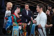 4 February 2023; Boxers Katie Taylor, right, and Amanda Serrano at Madison Square Garden Theatre in New York, USA, following the announcement of their undisputed world lightweight titles fight rematch, which will take place in Dublin on May 20. Photo by Ed Mulholland / Matchroom Boxing via Sportsfile