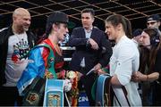 4 February 2023; Boxers Katie Taylor, right, and Amanda Serrano at Madison Square Garden Theatre in New York, USA, following the announcement of their undisputed world lightweight titles fight rematch, which will take place in Dublin on May 20. Photo by Ed Mulholland / Matchroom Boxing via Sportsfile