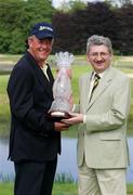 6 June 2004; Carl Mason, England, winner of the AIB Irish Seniors Open, receives his trophy from Billy Andrews, General Manager, AIB. Adare Manor Hotel Golf and Country Club, Adare, Co. Limerick. Picture credit; SPORTSFILE