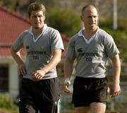 8 June 2004; Munster pair Ronan O'Gara and Peter Stringer, right, pictured during Ireland rugby squad training. The Villages Rugby Ground, Capetown, South Africa. Picture credit; Matt Browne / SPORTSFILE