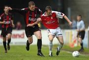 8 June 2004; Aidan O'Keeffe, St. Patrick's Athletic, in action against Vinny Perth, Longford Town. eircom League, Premier Division, Richmond Park, Dublin. Picture credit; Brian Lawless / SPORTSFILE
